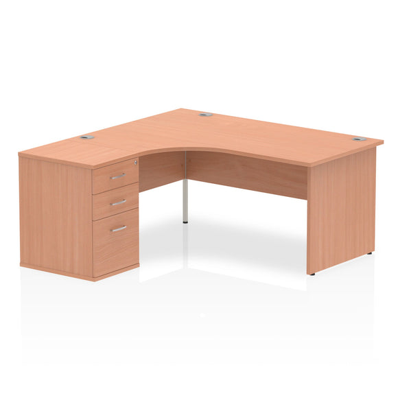 Impulse 1800mm Right Crescent Desk Beech Top Panel End Leg Workstation 600 Deep Desk High Pedestal Bundle