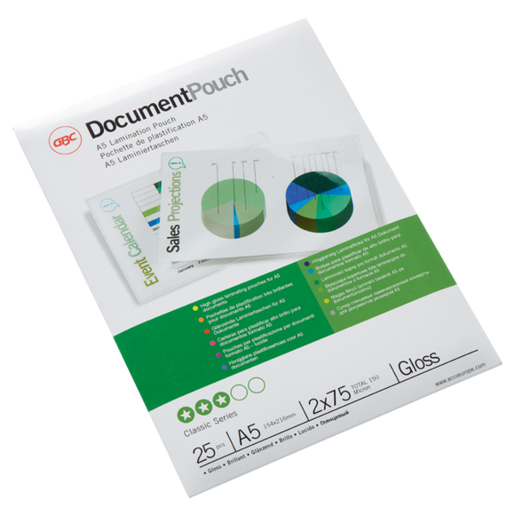 GBC Document™ Pouch Gloss A5 75 micron Clear (25)