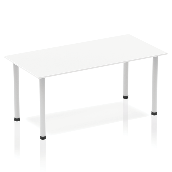 Impulse 1400mm Straight Table White Top Silver Post Leg