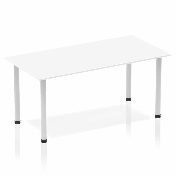 Impulse 1600mm Straight Table White Top Silver Post Leg