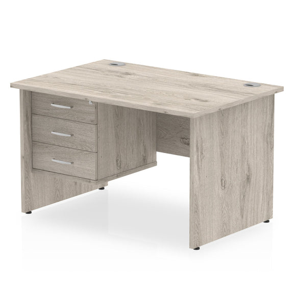 Impulse 1200 x 800mm Straight Desk Grey Oak Top Panel End Leg with 1 x 3 Drawer Fixed Pedestal