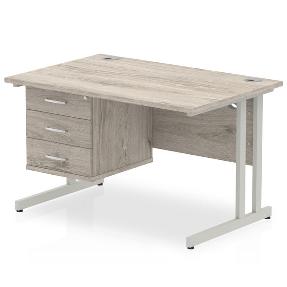 Impulse 1200 x 800mm Straight Desk Grey Oak Top Silver Cantilever Leg with 1 x 3 Drawer Fixed Pedestal