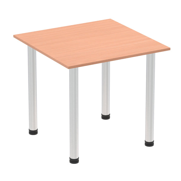 Impulse 800mm Square Table Beech Top Brushed Aluminium Post Leg