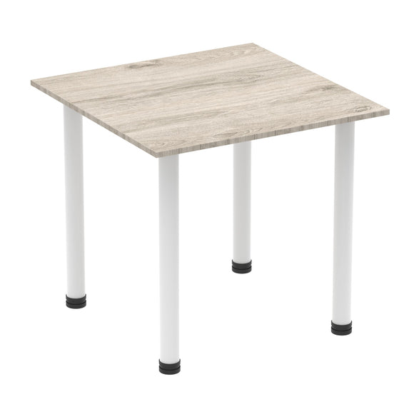 Impulse 800mm Square Table Grey Oak Top White Post Leg