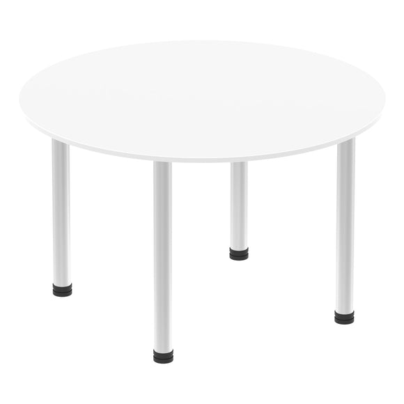 Impulse 1200mm Round Table White Top Brushed Aluminium Post Leg