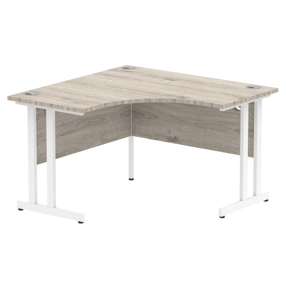 Impulse 1200mm Corner Desk Grey Oak Top White Cantilever Leg