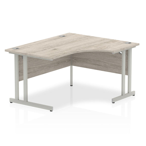 Impulse 1400mm Right Crescent Desk Grey Oak Top Silver Cantilever Leg