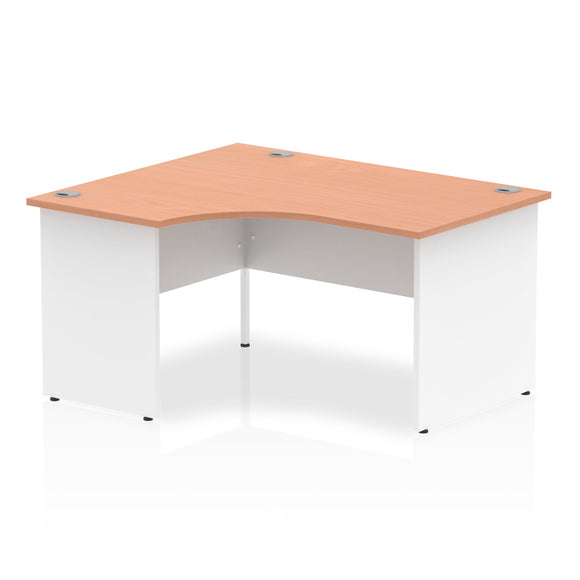 Impulse 1400mm Left Crescent Desk Beech Top White Panel End Leg
