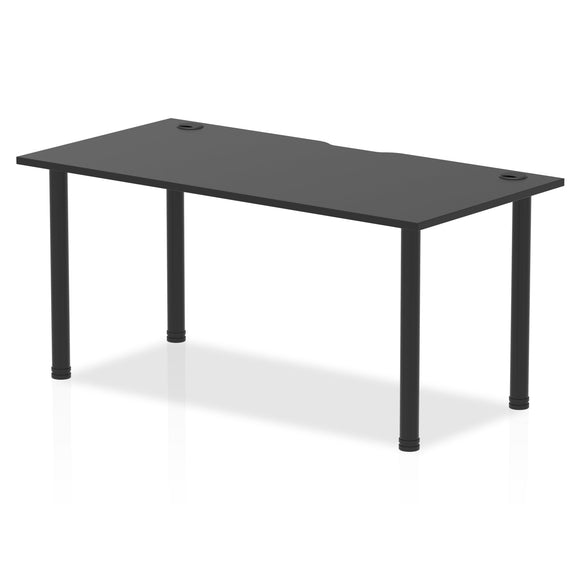 Impulse Black Series 1600 x 800mm Straight Table Black Top with Cable Ports Black Post Leg