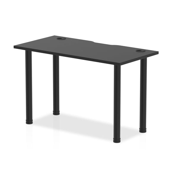 Impulse Black Series 1200 x 600mm Straight Table Black Top with Cable Ports Black Post Leg