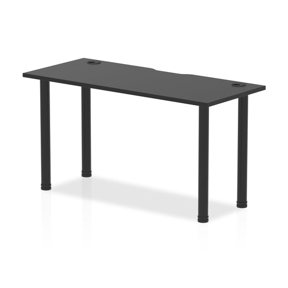 Impulse Black Series 1400 x 600mm Straight Table Black Top with Cable Ports Black Post Leg