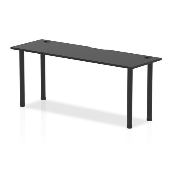 Impulse Black Series 1800 x 600mm Straight Table Black Top with Cable Ports Black Post Leg