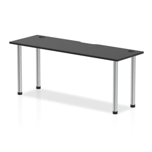 Impulse Black Series 1800 x 600mm Straight Table Black Top with Cable Ports Chrome Leg
