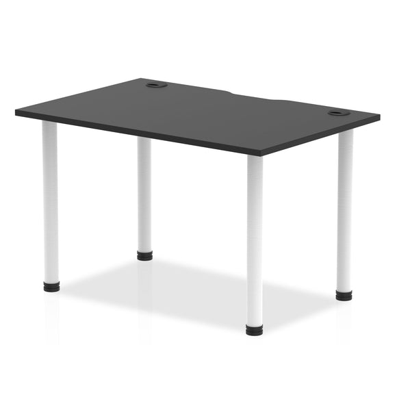Impulse Black Series 1200 x 800mm Straight Table Black Top with Cable Ports White Leg
