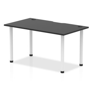 Impulse Black Series 1400 x 800mm Straight Table Black Top with Cable Ports White Leg