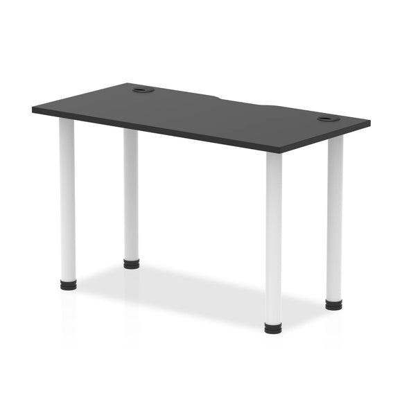 Impulse Black Series 1200 x 600mm Straight Table Black Top with Cable Ports White Leg