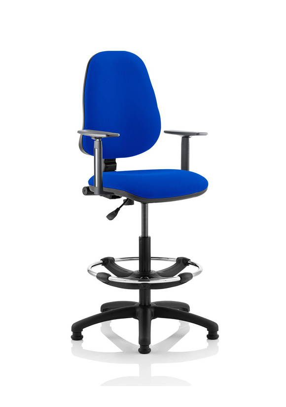 Eclipse Plus I Lever Task Operator Chair Blue With Height Adjustable Arms With Hi Rise Draughtsman Kit