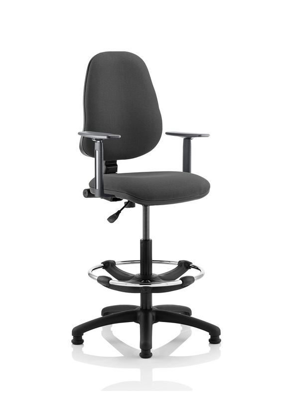 Eclipse Plus I Lever Task Operator Chair Charcoal With Height Adjustable Arms With Hi Rise Draughtsman Kit