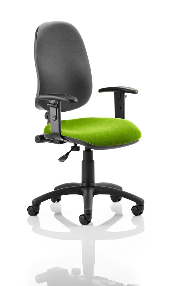Eclipse Plus I Lever Task Operator Chair Black Back Bespoke Seat With Height Adjustable Arms In myrrh Green