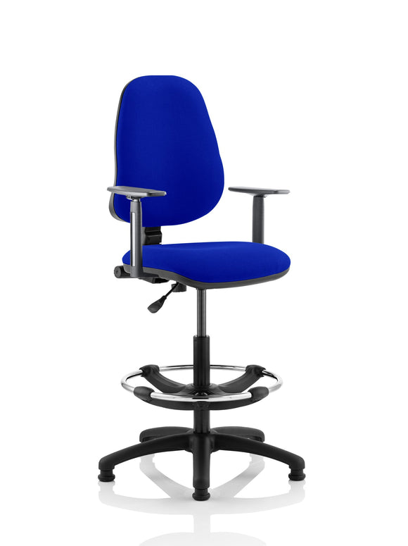 Eclipse Plus I Lever Task Operator Chair Stevia Blue Fully Bespoke Colour With Height Adjustable Arms with Hi Rise Draughtsman Kit