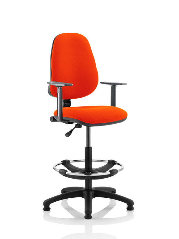 Eclipse Plus I Lever Task Operator Chair Tabasco Orange Fully Bespoke Colour With Height Adjustable Arms with Hi Rise Draughtsman Kit
