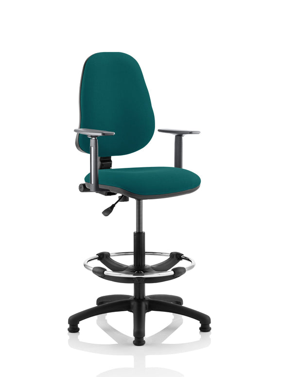 Eclipse Plus I Lever Task Operator Chair Maringa Teal Fully Bespoke Colour With Height Adjustable Arms with Hi Rise Draughtsman Kit