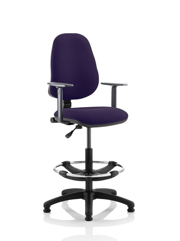 Eclipse Plus I Lever Task Operator Chair Tansy Purple Fully Bespoke Colour With Height Adjustable Arms with Hi Rise Draughtsman Kit