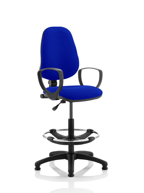 Eclipse Plus I Lever Task Operator Chair Stevia Blue Fully Bespoke Colour With Loop Arms with Hi Rise Draughtsman Kit