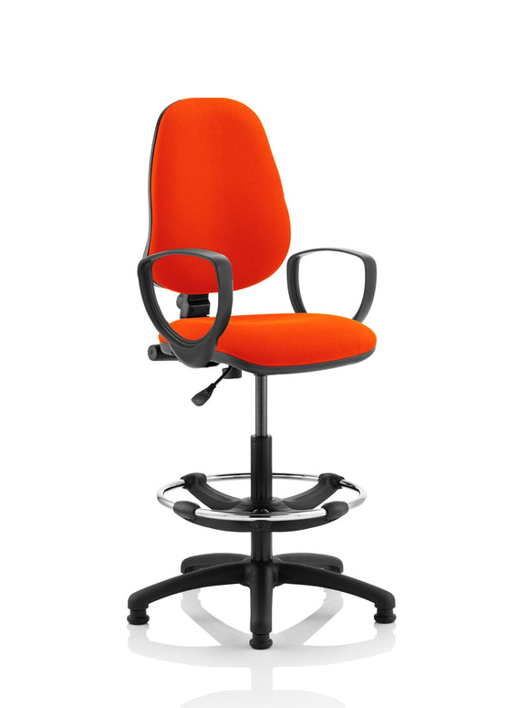 Eclipse Plus I Lever Task Operator Chair Tabasco Orange Fully Bespoke Colour With Loop Arms with Hi Rise Draughtsman Kit