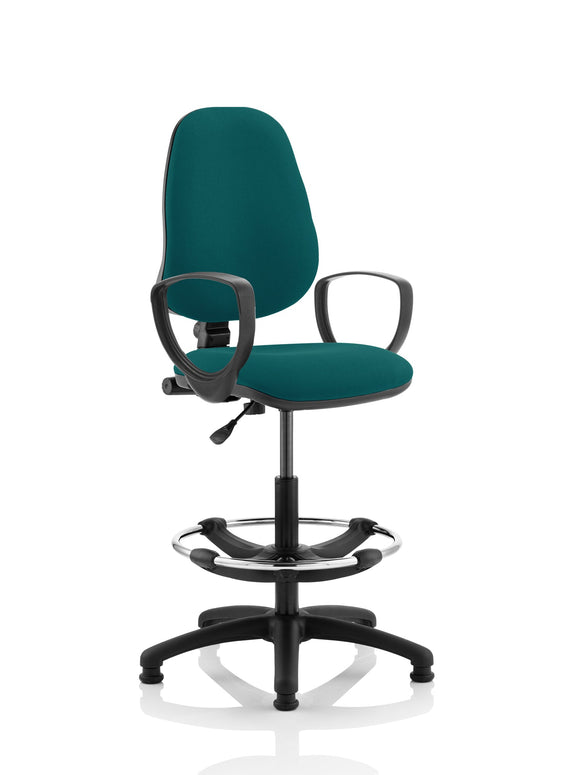 Eclipse Plus I Lever Task Operator Chair Maringa Teal Fully Bespoke Colour With Loop Arms with Hi Rise Draughtsman Kit