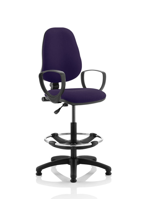 Eclipse Plus I Lever Task Operator Chair Tansy Purple Fully Bespoke Colour With Loop Arms with Hi Rise Draughtsman Kit