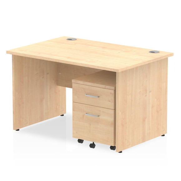 Impulse 1200 x 800mm Straight Desk Maple Top Panel End Leg with 2 Drawer Mobile Pedestal Bundle