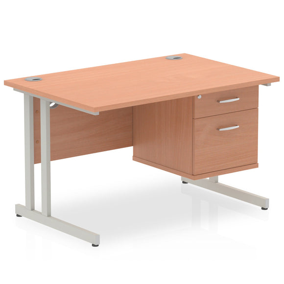 Impulse 1200 x 800mm Straight Desk Beech Top Silver Cantilever Leg with 1 x 2 Drawer Fixed Pedestal
