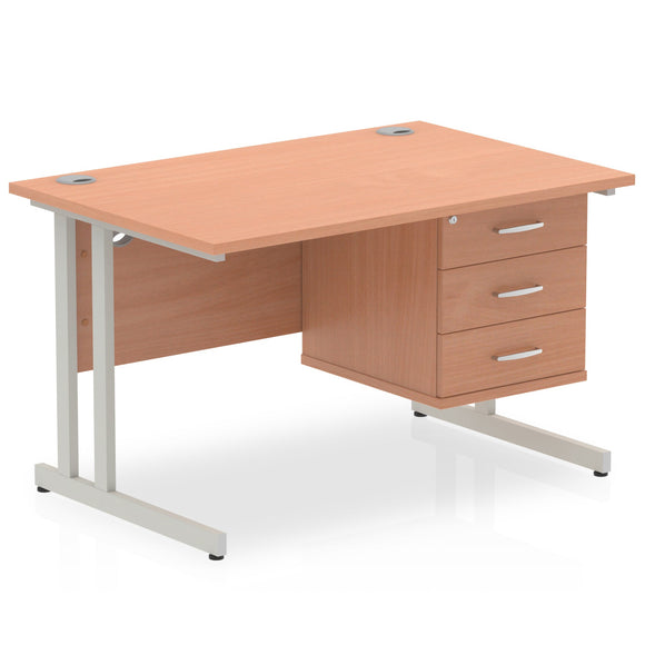 Impulse 1200 x 800mm Straight Desk Beech Top Silver Cantilever Leg with 1 x 3 Drawer Fixed Pedestal