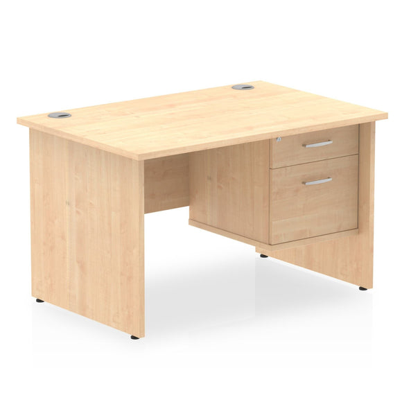 Impulse 1200 x 800mm Straight Desk Maple Top Panel End Leg with 1 x 2 Drawer Fixed Pedestal