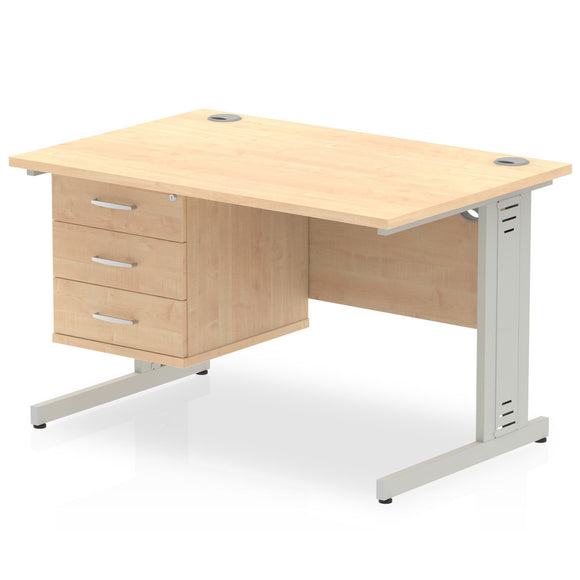 Impulse 1200 x 800mm Straight Desk Maple Top Silver Cable Managed Leg with 1 x 3 Drawer Fixed Pedestal