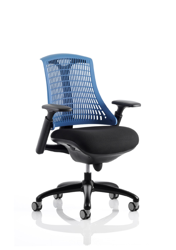 Flex Task Operator Chair Black Frame With Black Fabric Seat Blue Back With Arms