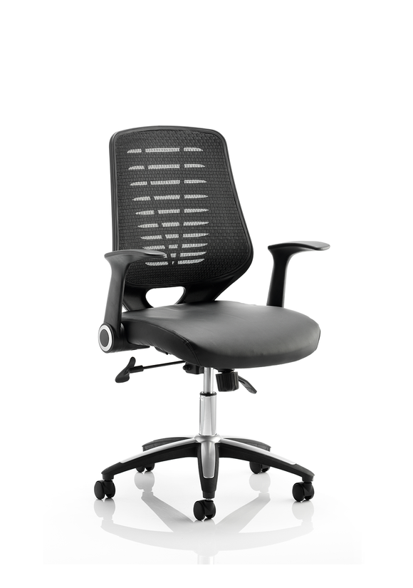 Relay Task Operator Chair Leather Seat Black Back With Arms