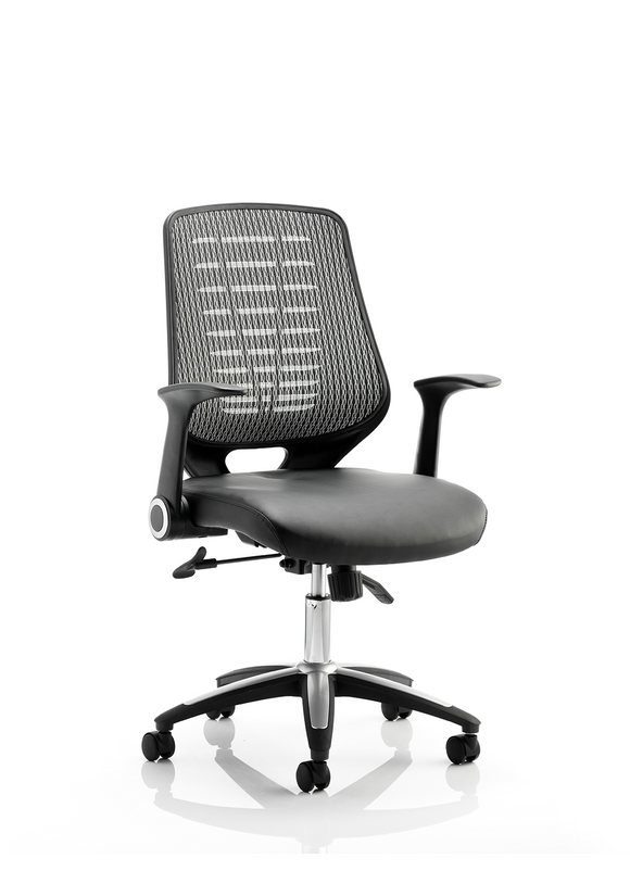 Relay Task Operator Chair Leather Seat Silver Back With Arms