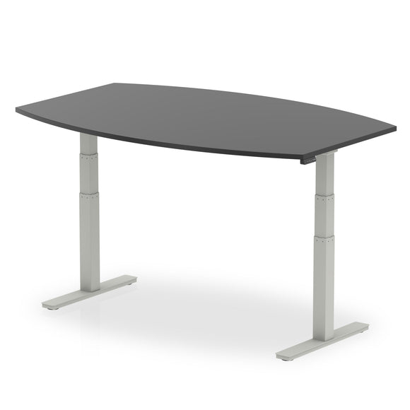 High Gloss 1800mm Writable Boardroom Table Black Top White Height Adjustable Leg