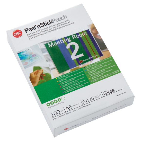 GBC Peel'nStick™ Pouch Gloss A5 125 micron Clear (100)