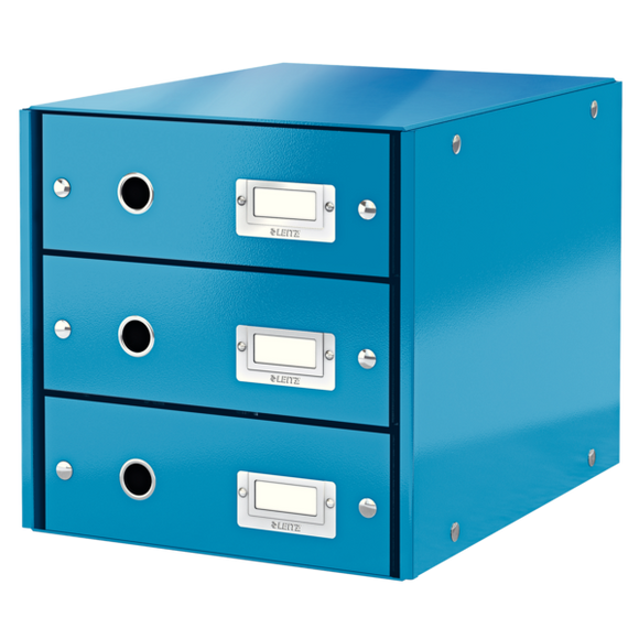Leitz WOW Click & Store Drawer Cabinet (3 drawers).  With thumbholes and label holders. For A4 formats. Blue.