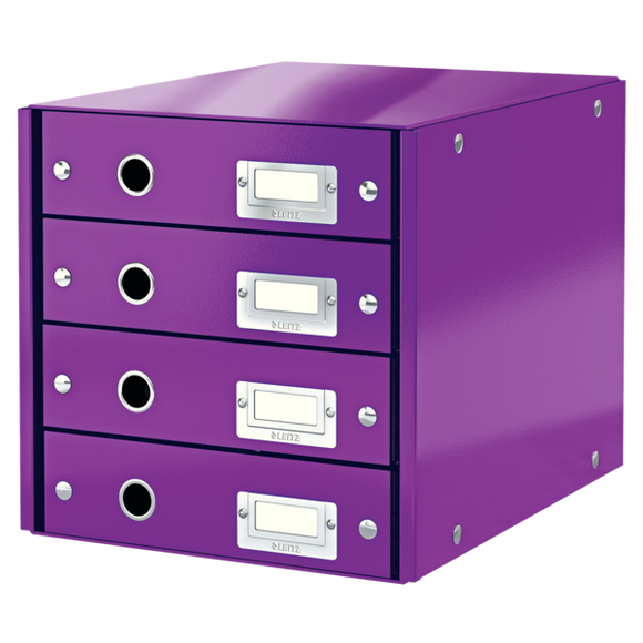 Leitz WOW Click & Store Drawer Cabinet (4 drawers). With thumbholes and label holders. For A4 formats. Purple.