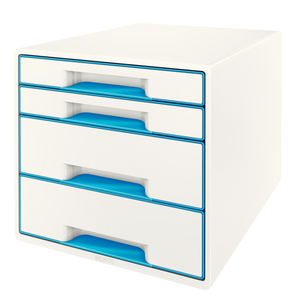 Leitz WOW CUBE Drawer Cabinet, 4 drawers (2 big and 2 small). A4 Maxi. White/blue