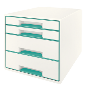 Leitz WOW CUBE Drawer Cabinet, 4 drawers (2 big and 2 small). A4 Maxi. White/ice blue