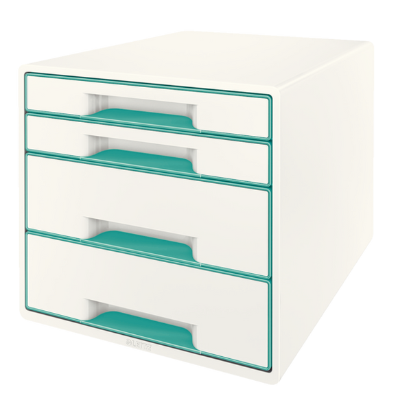 Leitz WOW CUBE Drawer Cabinet, 4 drawers (2 big and 2 small). A4 Maxi. White/ice blue