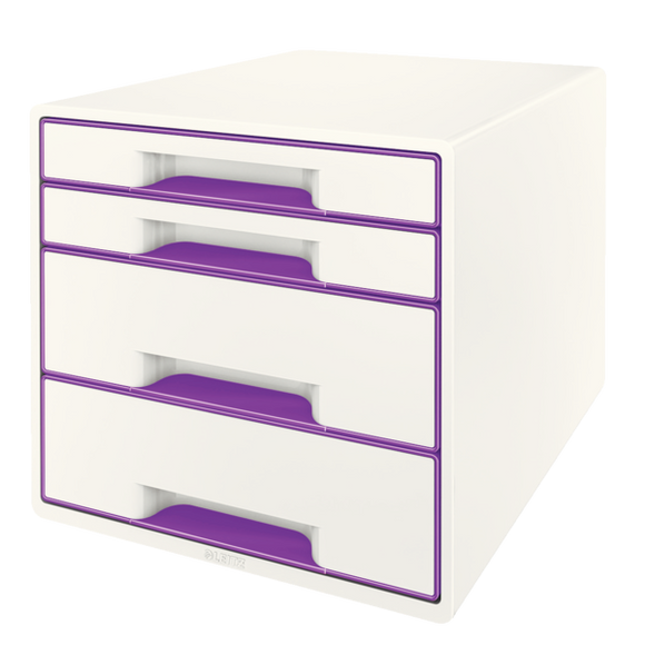 Leitz WOW CUBE Drawer Cabinet, 4 drawers (2 big and 2 small). A4 Maxi. White/purple