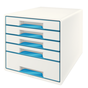 Leitz WOW CUBE Drawer Cabinet, 5 drawers (1 big and 4 small). A4 Maxi. White/blue