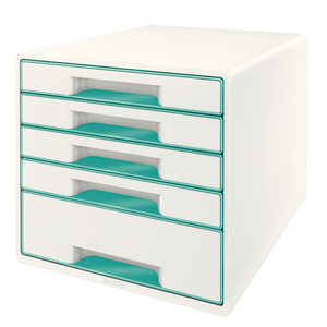 Leitz WOW CUBE Drawer Cabinet, 5 drawers (1 big and 4 small). A4 Maxi. White/ice Blue