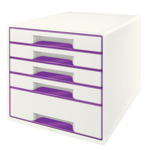 Leitz WOW CUBE Drawer Cabinet, 5 drawers (1 big and 4 small). A4 Maxi. White/purple
